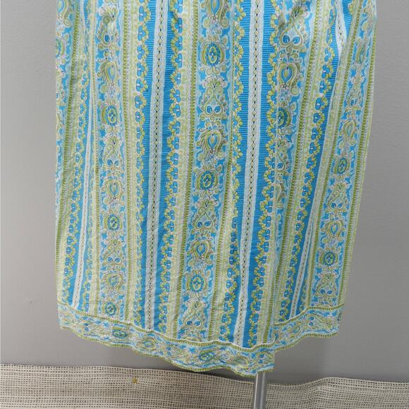 Ann Taylor Halter Midi Dress Sz 8 Petite Blue Green Paisley Floral Stripe Retro - Picture 6 of 13